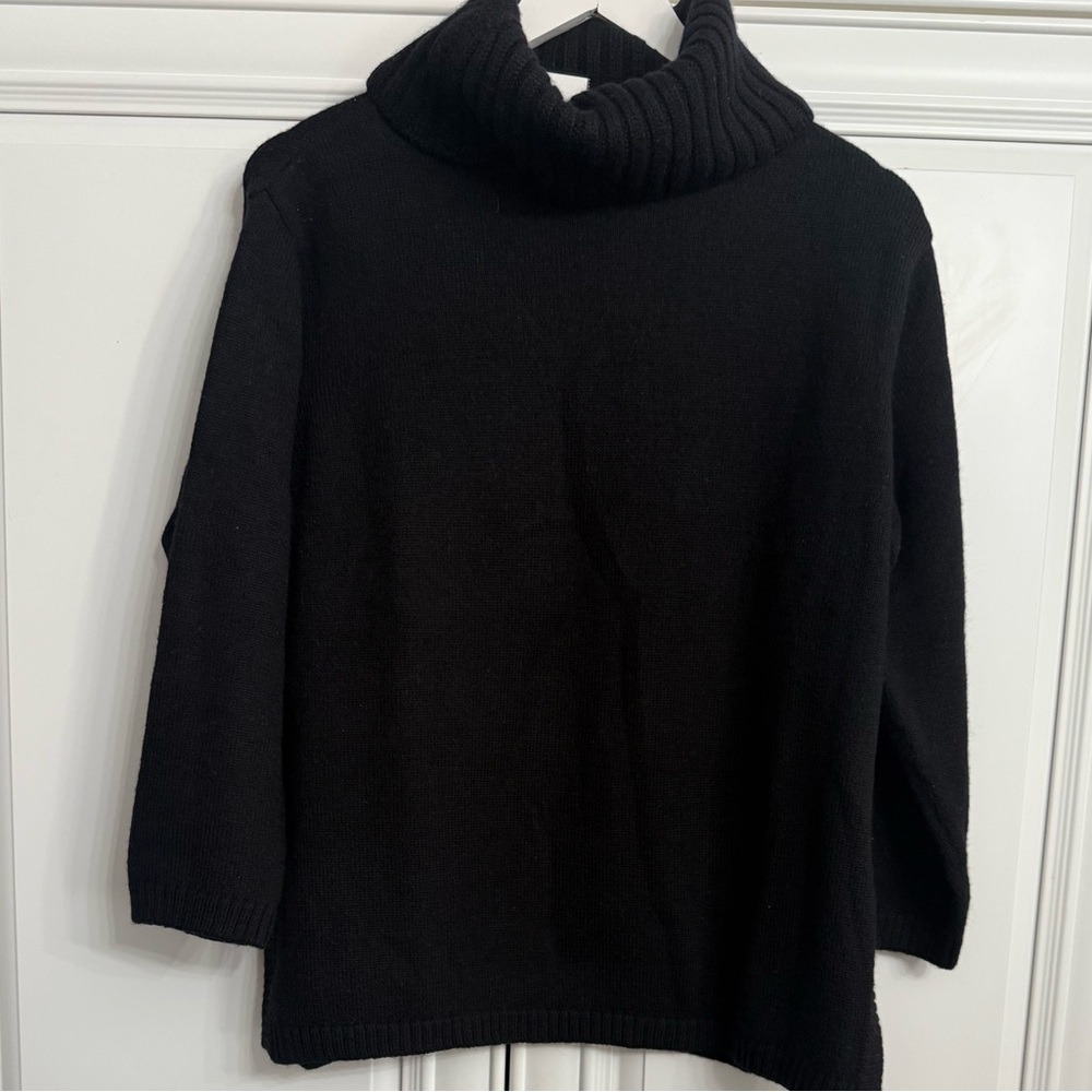 Olsen Europe Women’s Size 12 Black Turtleneck Sweater 3/4 Sleeves Wool Blend Top